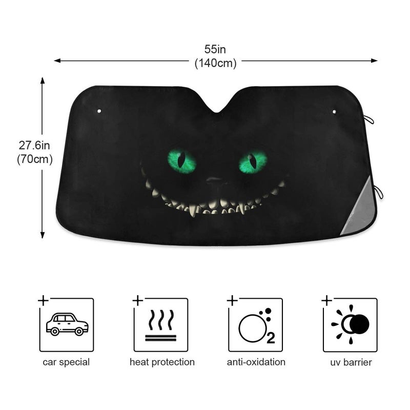 Bolaz Black Pattern Car Windshield, Smile of Evil Sun Shield Visor Protector Foldable, Keep Vehicle Cool Protect Your Car from Sun Heat Glare Best UV Ray - Image 4